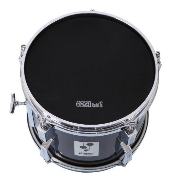 Mesh head black with white 682Drums logo mounted on a tom