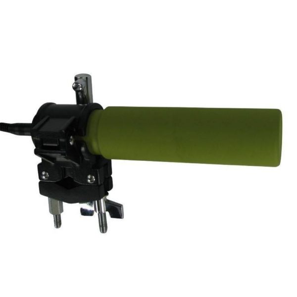 Drum trigger pad t-Rigg green in a metal clamp