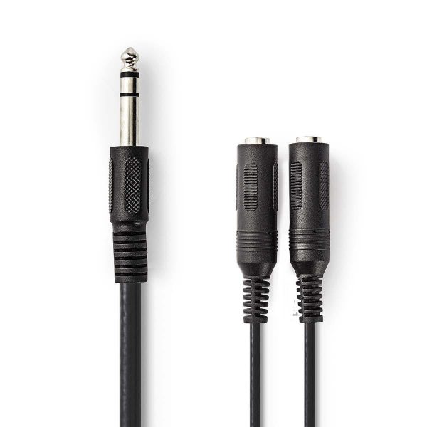 1x stereo 6.35 male –> 2x 6.35 female jack kabel, bovenaanzicht