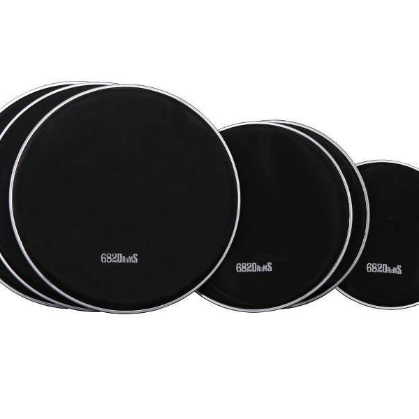 Set of 6 black mesh heads in different sizes with white 682Drums logo
