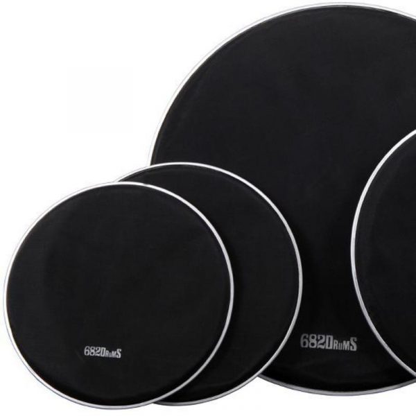 Set of 4 black mesh heads in different sizes with white 682Drums logo