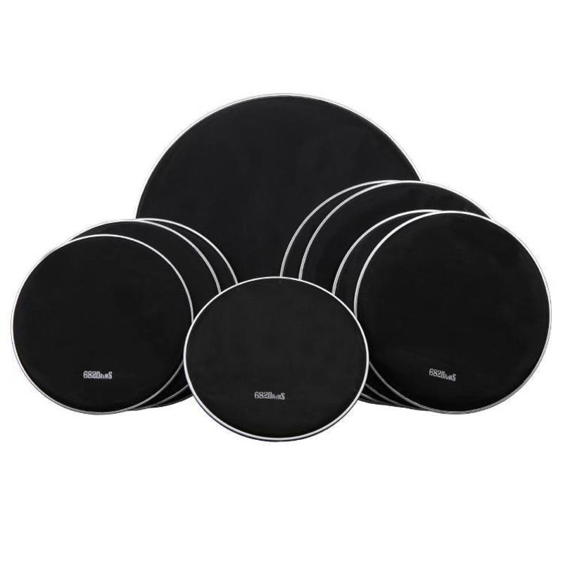 Set of 9 black mesh heads in different sizes with white 682Drums logo